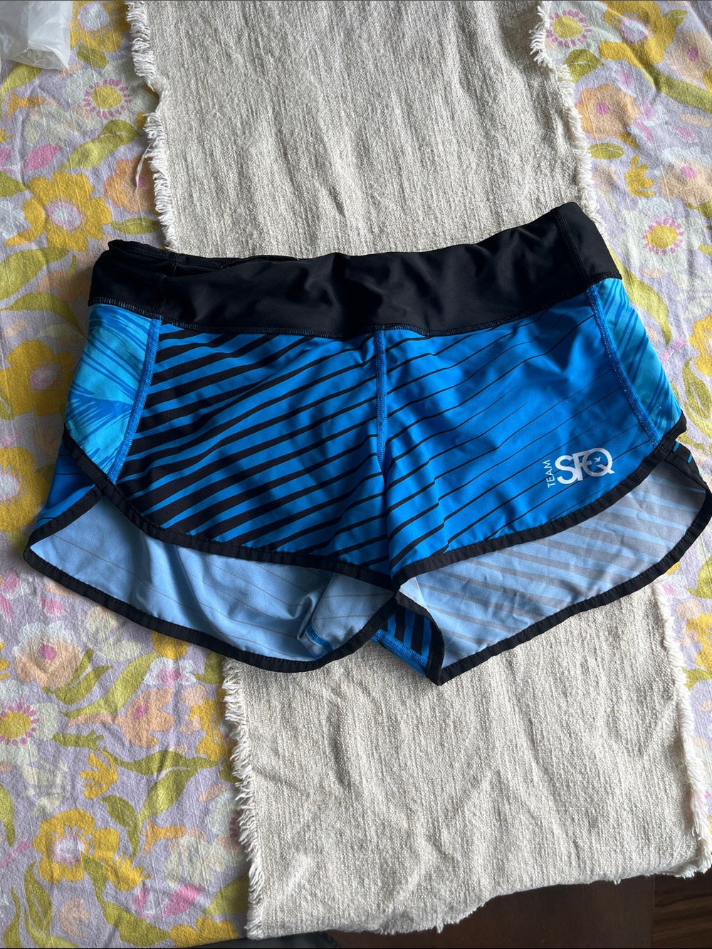 Smash Blue Striped Athletic Shorts with Black Waistband